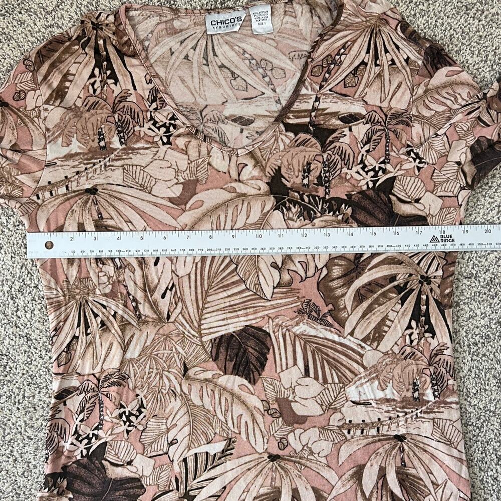 Chico's Travelers Womens M Resortwear Vacation Coastal Tropical Floral Blouse - Picture 9 of 11